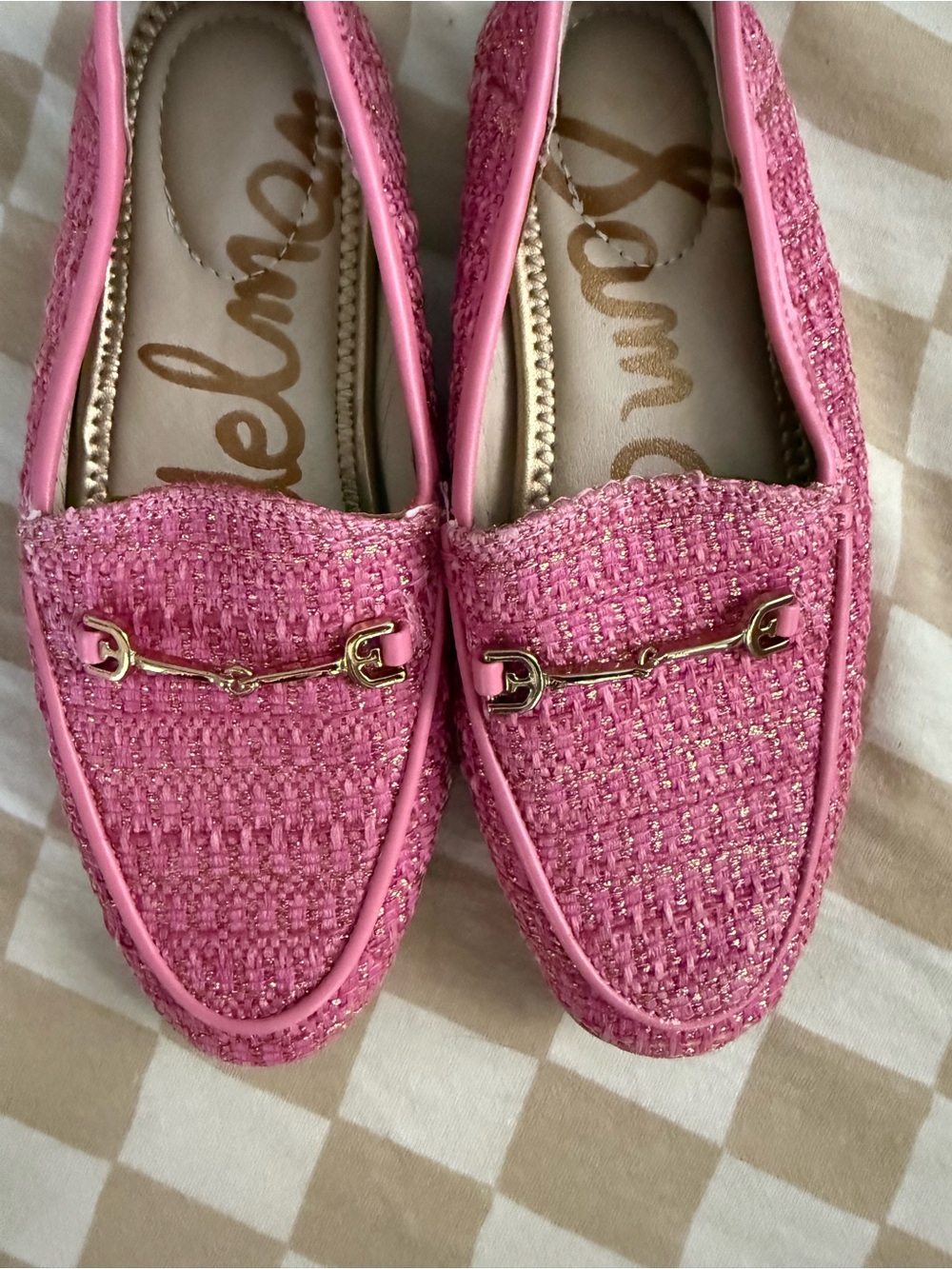 Sam Edelman Lorraine Mini Pink Tweed Horsebit Loafers Girls Size 1